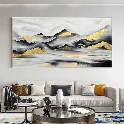 BUYARTVIEW Black and Gold Mountain Oil Painting - Abstract Art - image 6