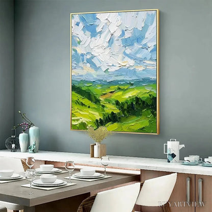 BUYARTVIEW Green Valley Vista – Textured Landscape Painting, Impasto , Vertical Canvas, Nature Decor - image 5