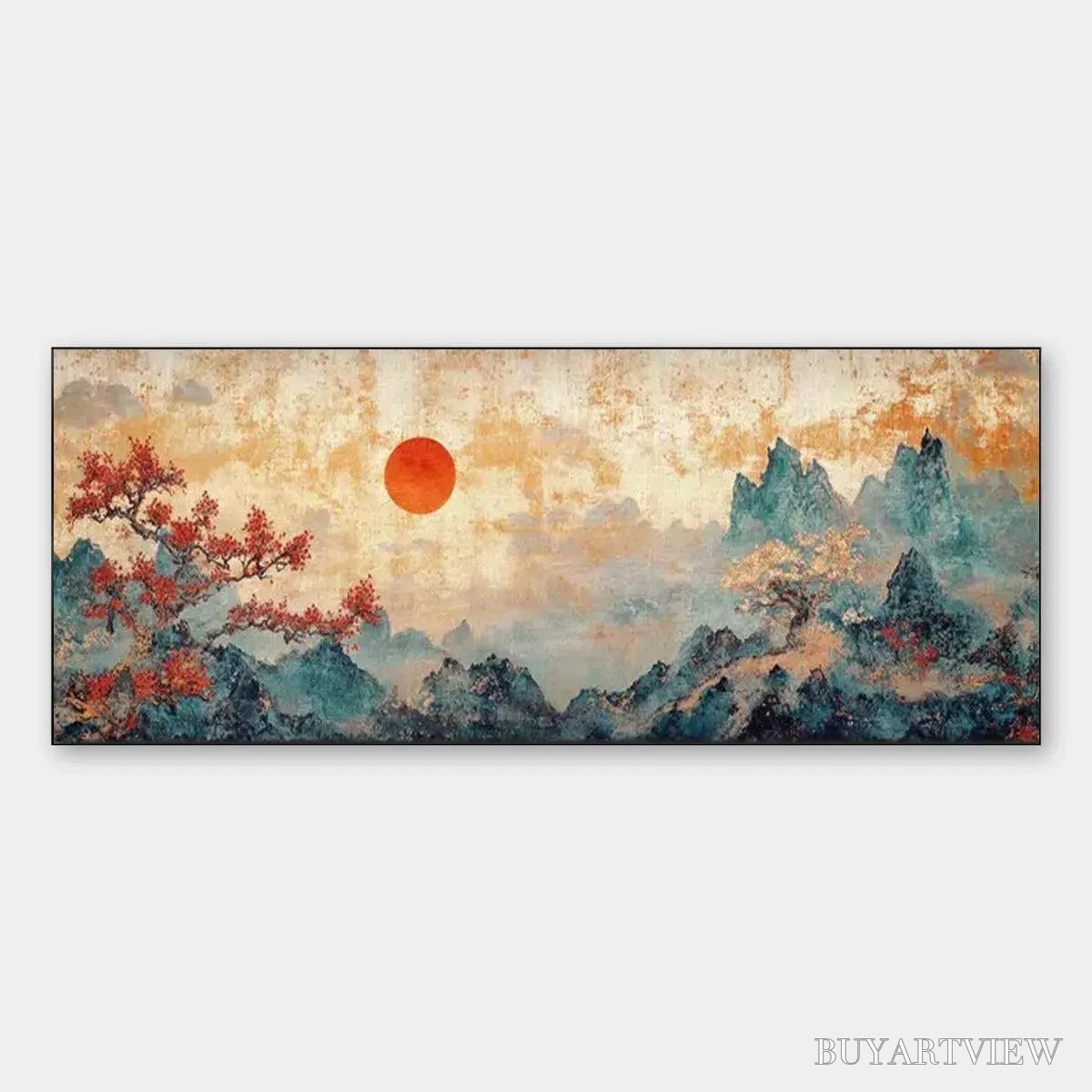 BUYARTVIEW Zen Mountain Sunset Panoramic – Landscape Painting, Panoramic , Asian Decor - image 1