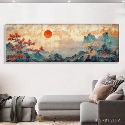 BUYARTVIEW Zen Mountain Sunset Panoramic – Landscape Painting, Panoramic , Asian Decor - image 2