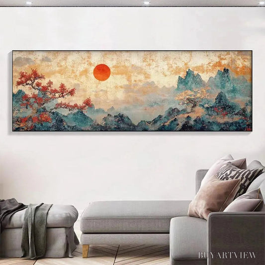 BUYARTVIEW Zen Mountain Sunset Panoramic – Landscape Painting, Panoramic , Asian Decor - image 2