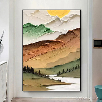 BUYARTVIEW Golden Valley – Textured Mountain Landscape Painting, Green and Gold , Vertical Canvas, Impasto Decor - image 4