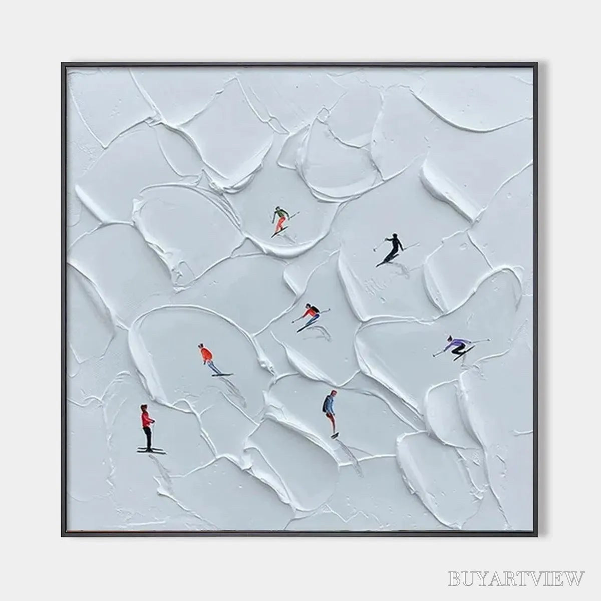 BUYARTVIEW Alpine Ski – Textured Skiing Painting, Winter Sports , Square Canvas, Impasto Decor - image 1