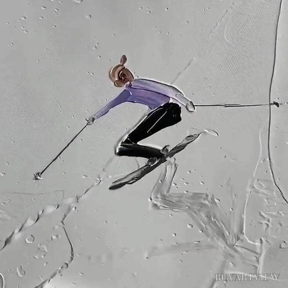 BUYARTVIEW Alpine Ski – Textured Skiing Painting, Winter Sports , Square Canvas, Impasto Decor - image 2