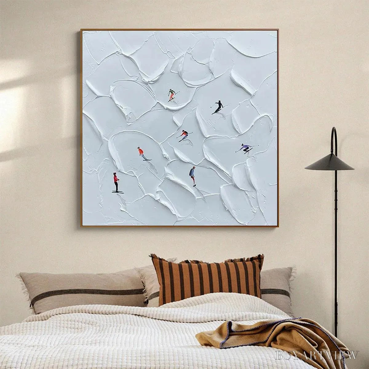 BUYARTVIEW Alpine Ski – Textured Skiing Painting, Winter Sports , Square Canvas, Impasto Decor - image 3