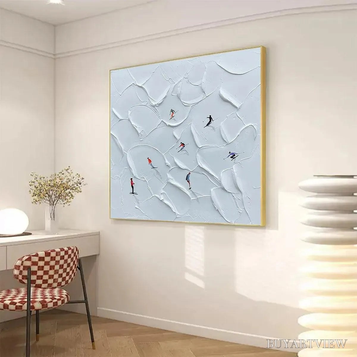 BUYARTVIEW Alpine Ski – Textured Skiing Painting, Winter Sports , Square Canvas, Impasto Decor - image 5