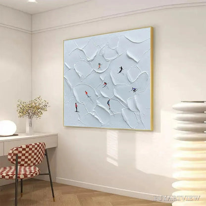 BUYARTVIEW Alpine Ski – Textured Skiing Painting, Winter Sports , Square Canvas, Impasto Decor - image 5