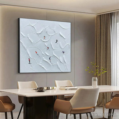 BUYARTVIEW Alpine Ski – Textured Skiing Painting, Winter Sports , Square Canvas, Impasto Decor - image 6