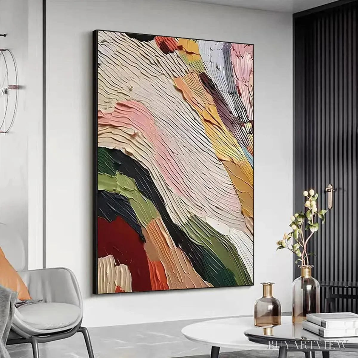 BUYARTVIEW Colorful Ridge – Textured Abstract Painting, Colorful , Vertical Canvas, Impasto Decor - image 4