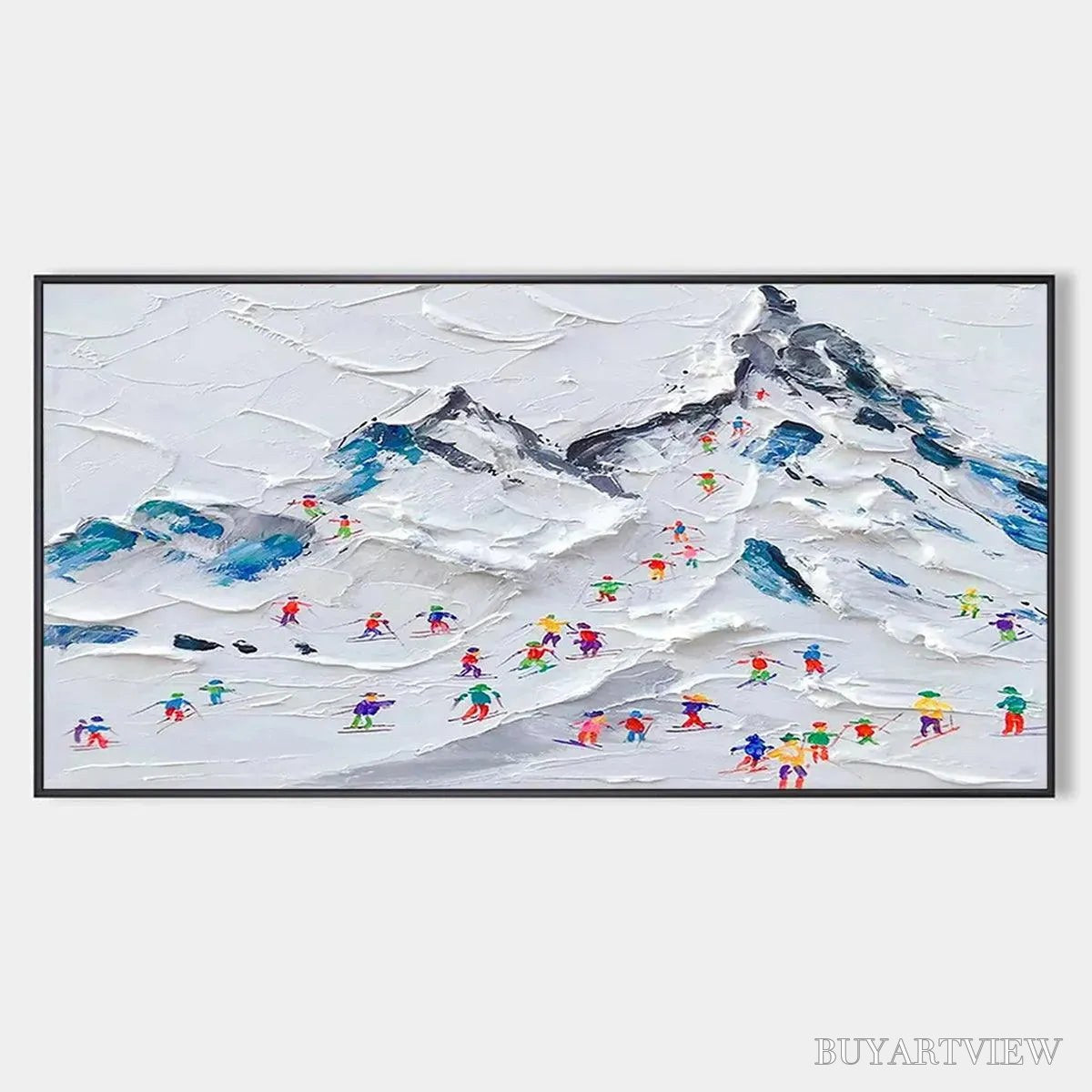 BUYARTVIEW Alpine Ski Day – Sports Painting, Winter Decor, Impasto, Textured - image 1