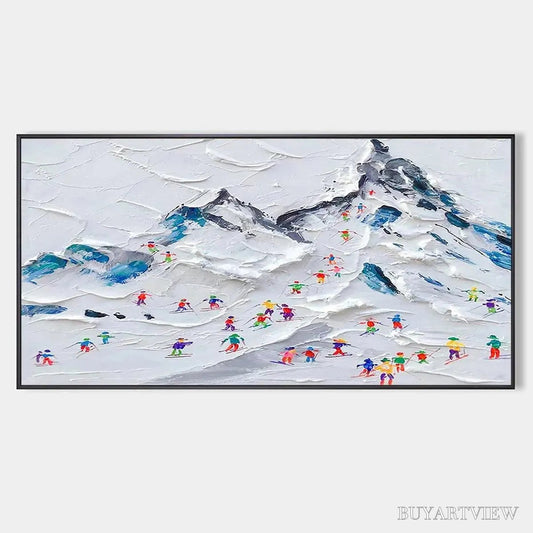 BUYARTVIEW Alpine Ski Day – Sports Painting, Winter Decor, Impasto, Textured - image 1