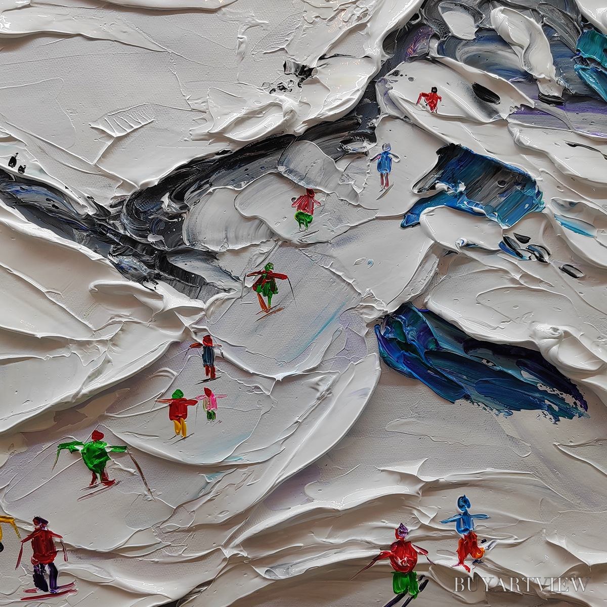 BUYARTVIEW Alpine Ski Day – Sports Painting, Winter Decor, Impasto, Textured - image 6