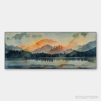 BUYARTVIEW Sunset Serenity Panoramic – Landscape Painting, Panoramic , Watercolor Decor - image 1