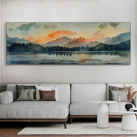 BUYARTVIEW Sunset Serenity Panoramic – Landscape Painting, Panoramic , Watercolor Decor - image 2