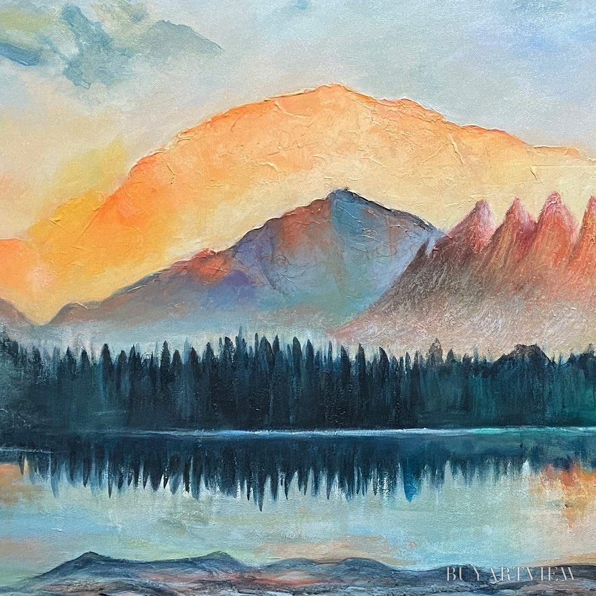 BUYARTVIEW Sunset Serenity Panoramic – Landscape Painting, Panoramic , Watercolor Decor - image 3