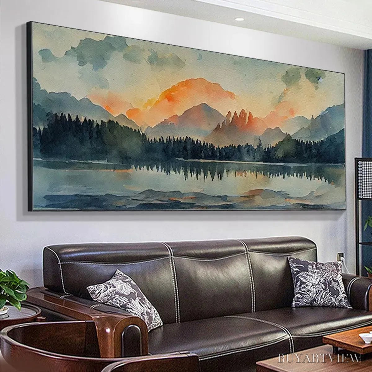 BUYARTVIEW Sunset Serenity Panoramic – Landscape Painting, Panoramic , Watercolor Decor - image 4