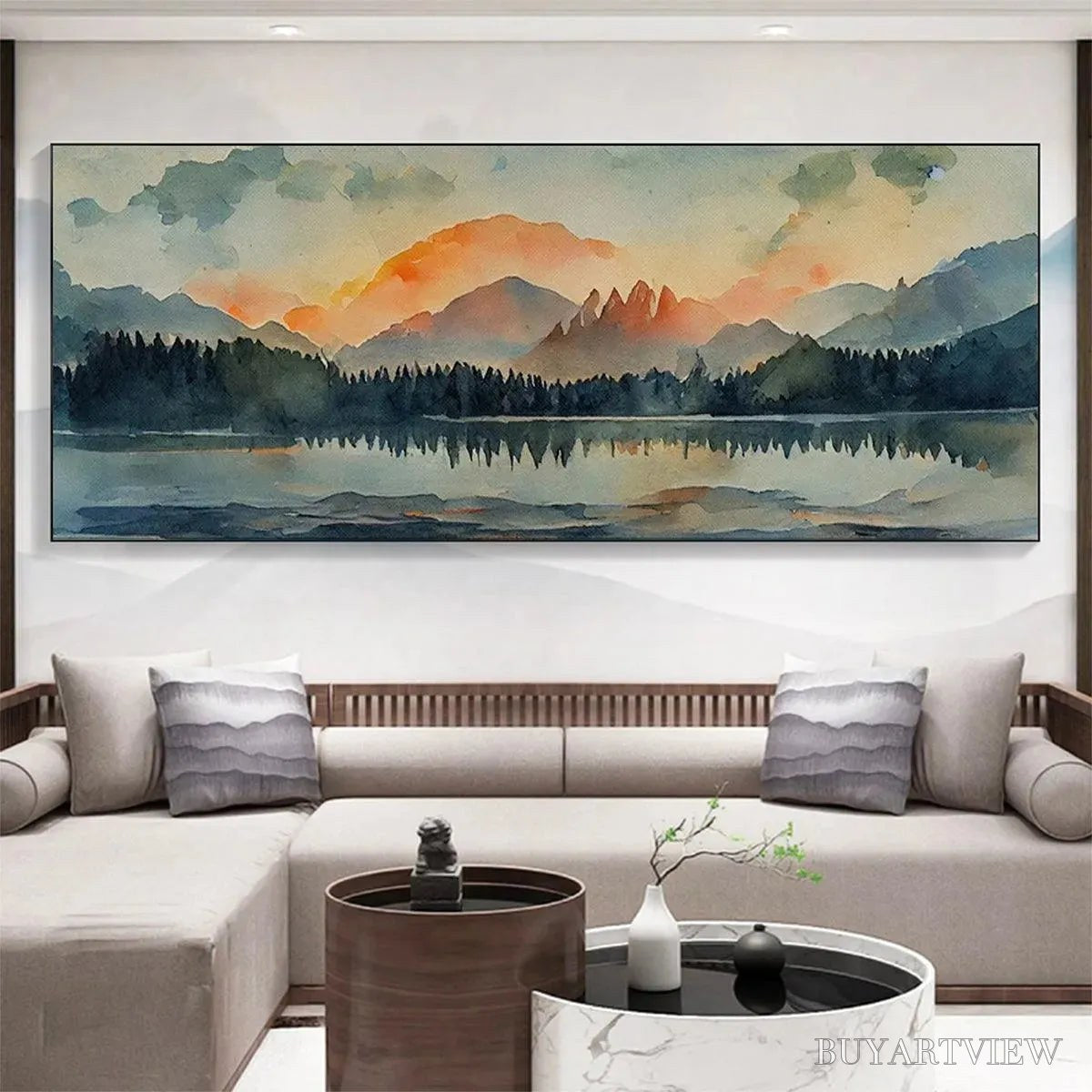 BUYARTVIEW Sunset Serenity Panoramic – Landscape Painting, Panoramic , Watercolor Decor - image 5