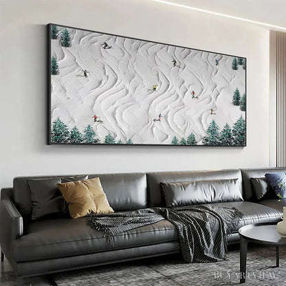 BUYARTVIEW Alpine Dreams – Textured Skiing Painting, Winter Sports , Panoramic Canvas, Snowy Mountain Decor - image 5