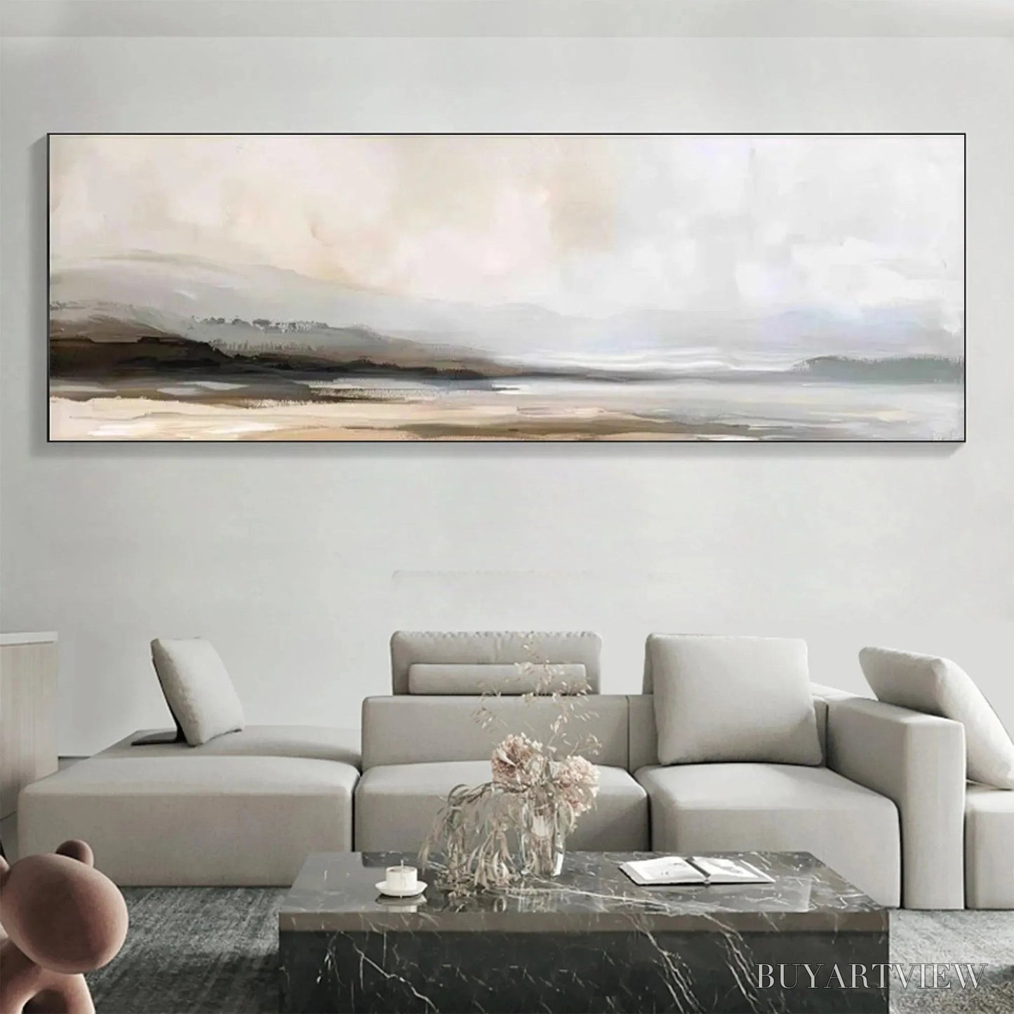 BUYARTVIEW Misty Mountain Lake Panoramic – Landscape Painting, Panoramic - image 2