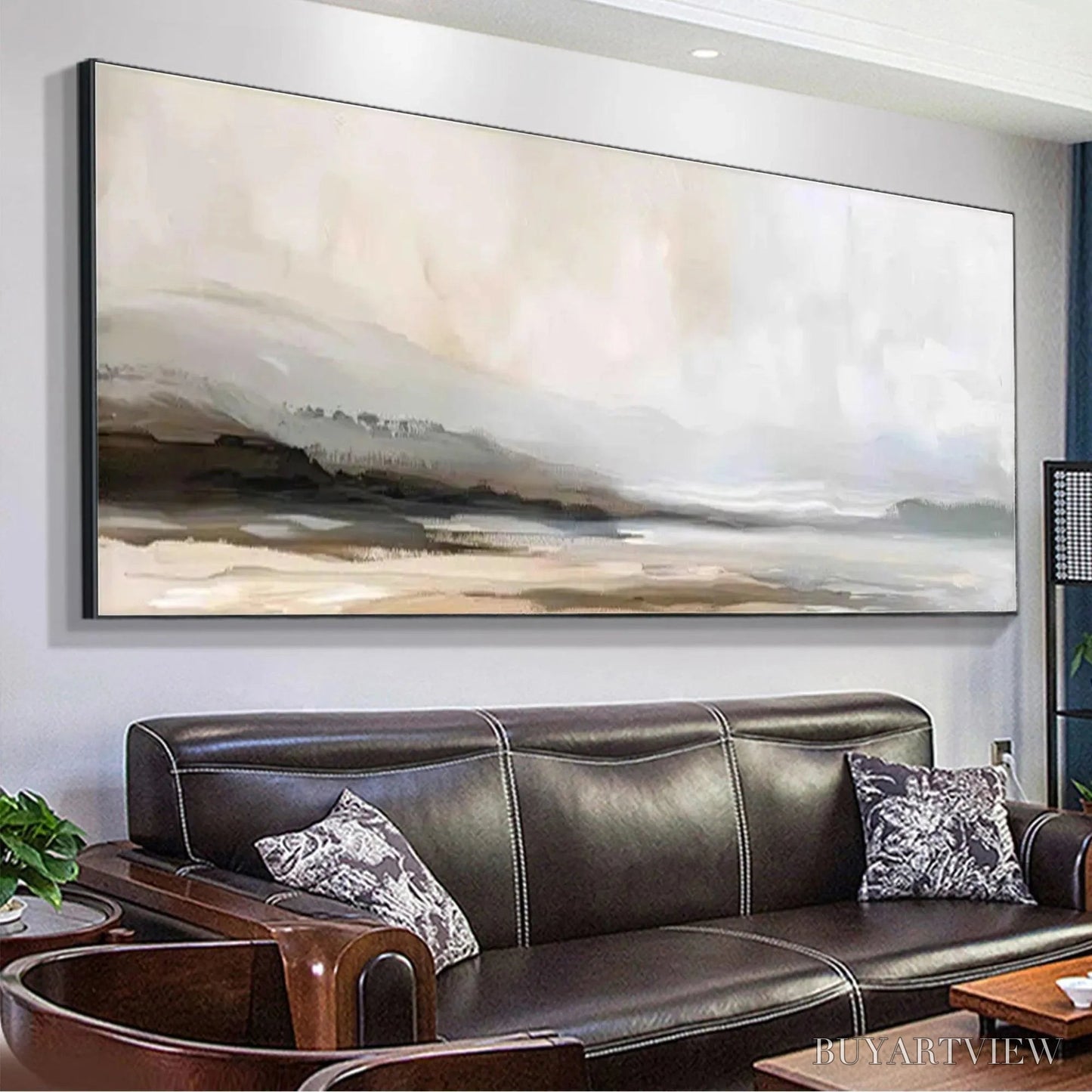 BUYARTVIEW Misty Mountain Lake Panoramic – Landscape Painting, Panoramic - image 4