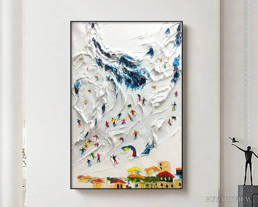 BUYARTVIEW Alpine Ski Day – Textured Ski Scene Painting, Vertical - image 2
