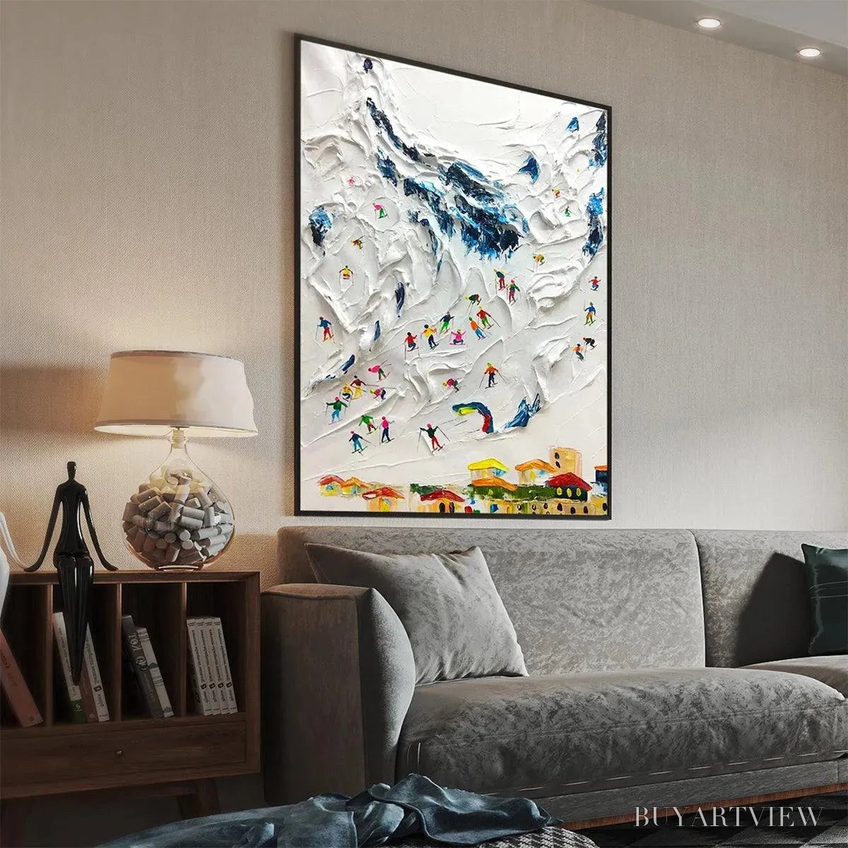 BUYARTVIEW Alpine Ski Day – Textured Ski Scene Painting, Vertical - image 3