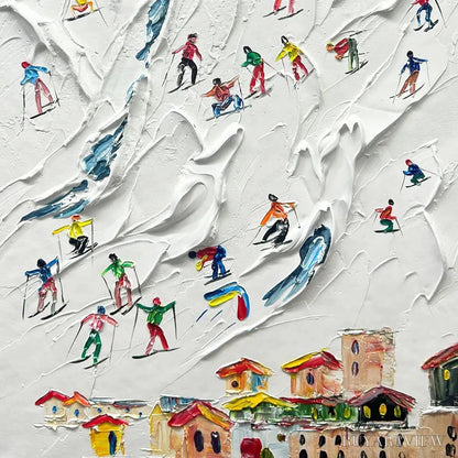 BUYARTVIEW Alpine Ski Day – Textured Ski Scene Painting, Vertical - image 4