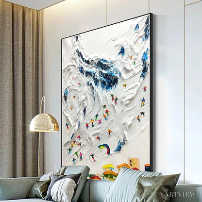 BUYARTVIEW Alpine Ski Day – Textured Ski Scene Painting, Vertical - image 5