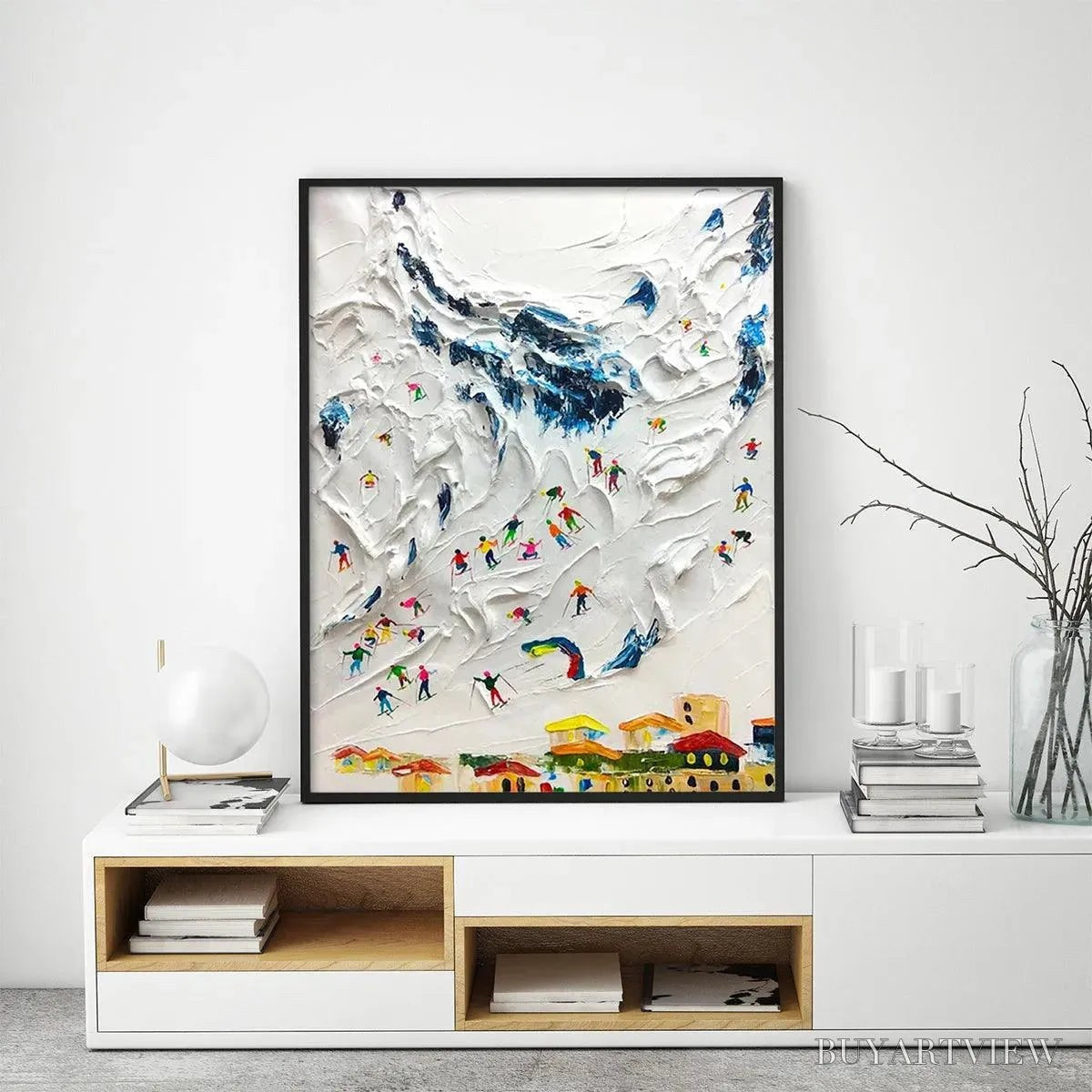 BUYARTVIEW Alpine Ski Day – Textured Ski Scene Painting, Vertical - image 6