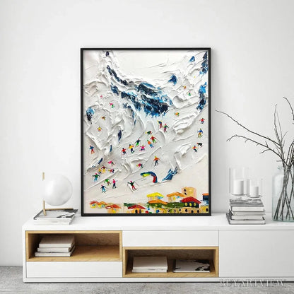 BUYARTVIEW Alpine Ski Day – Textured Ski Scene Painting, Vertical - image 6