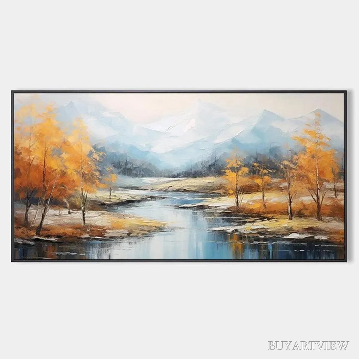 BUYARTVIEW Golden Autumn Valley – Traditional Landscape Painting in Yellow and Blue - image 1