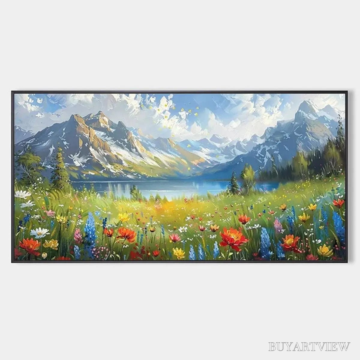 BUYARTVIEW Alpine Wildflower Paradise – Colorful Landscape Painting with Mountains and Wildflowers - image 1