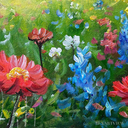 BUYARTVIEW Alpine Wildflower Paradise – Colorful Landscape Painting with Mountains and Wildflowers - image 3