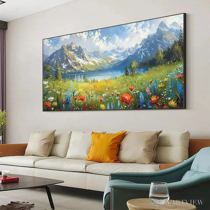 BUYARTVIEW Alpine Wildflower Paradise – Colorful Landscape Painting with Mountains and Wildflowers - image 4