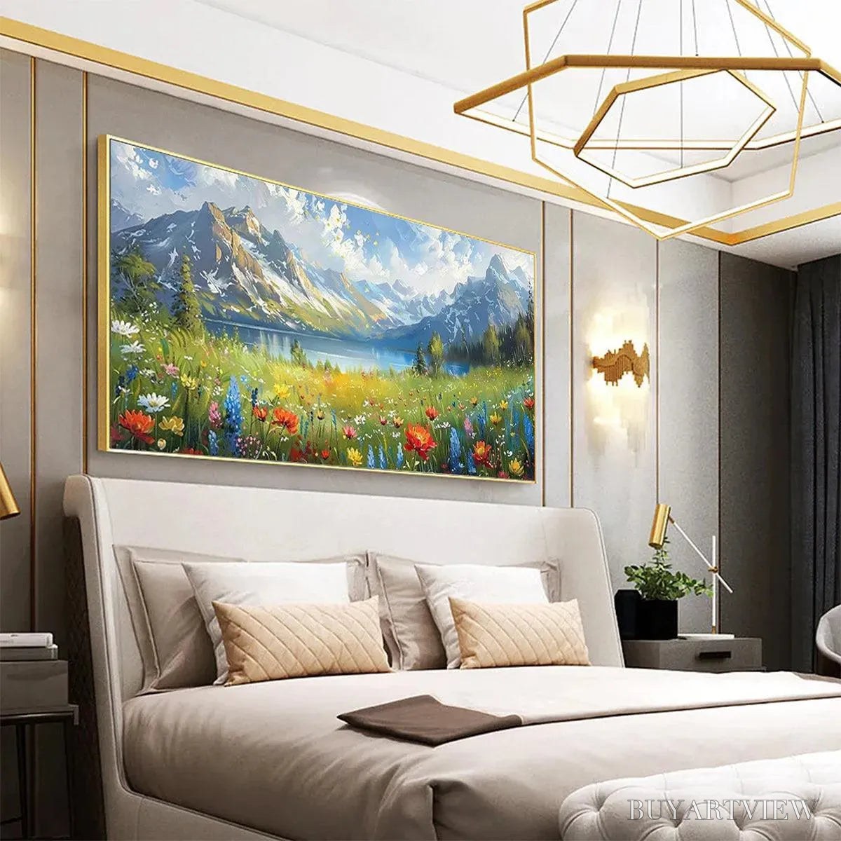 BUYARTVIEW Alpine Wildflower Paradise – Colorful Landscape Painting with Mountains and Wildflowers - image 5