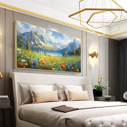 BUYARTVIEW Alpine Wildflower Paradise – Colorful Landscape Painting with Mountains and Wildflowers - image 5