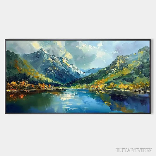 BUYARTVIEW Alpine Reflection – Panoramic Landscape Painting of a Mountain Lake - image 1