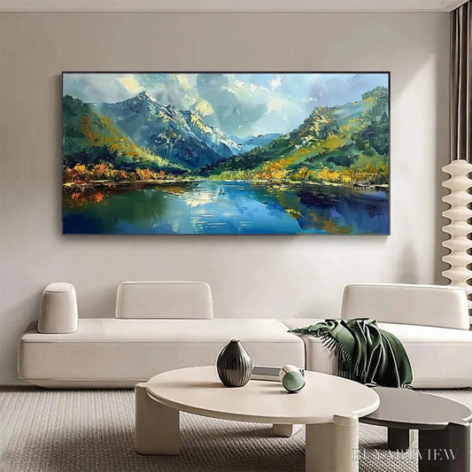 BUYARTVIEW Alpine Reflection – Panoramic Landscape Painting of a Mountain Lake - image 2
