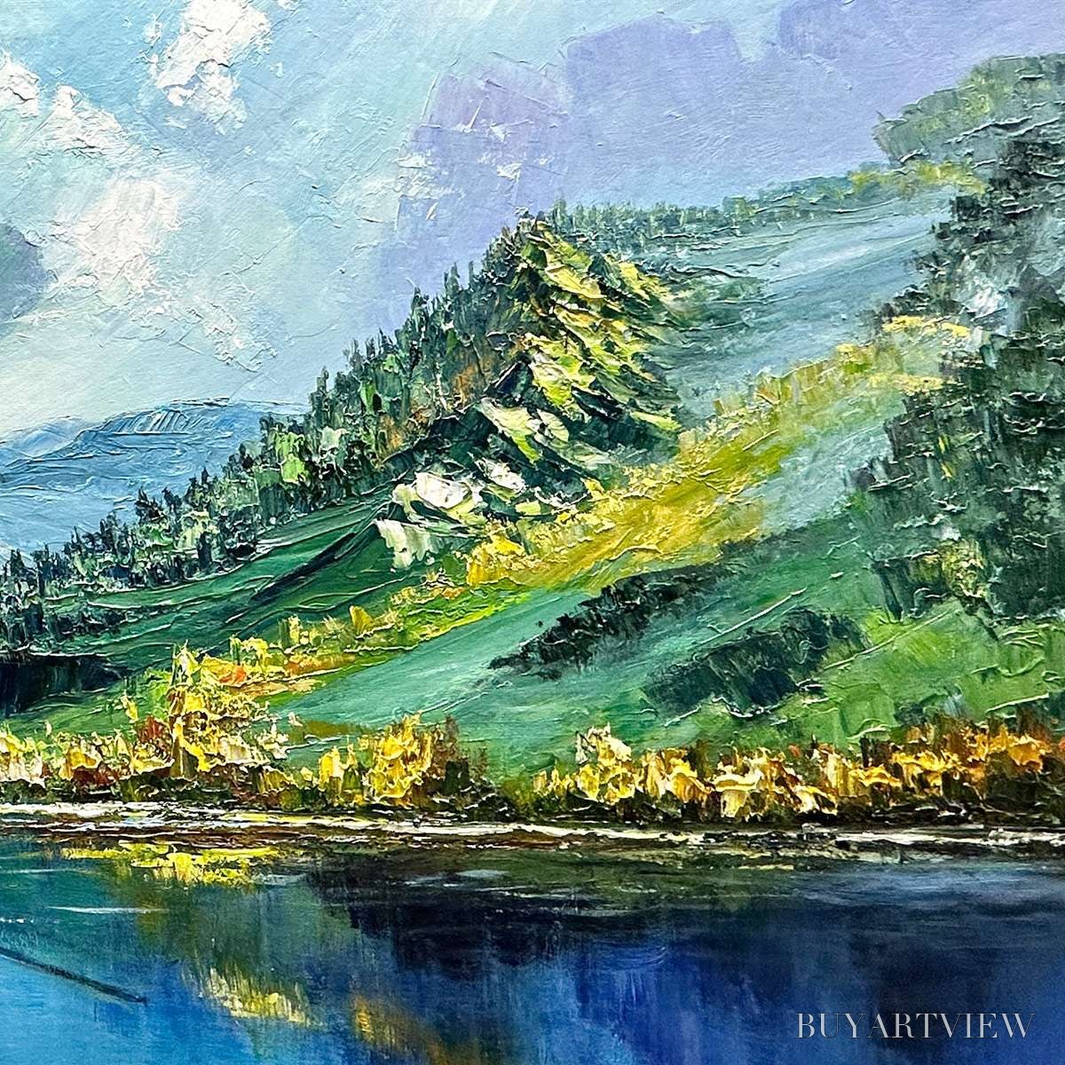 BUYARTVIEW Alpine Reflection – Panoramic Landscape Painting of a Mountain Lake - image 3