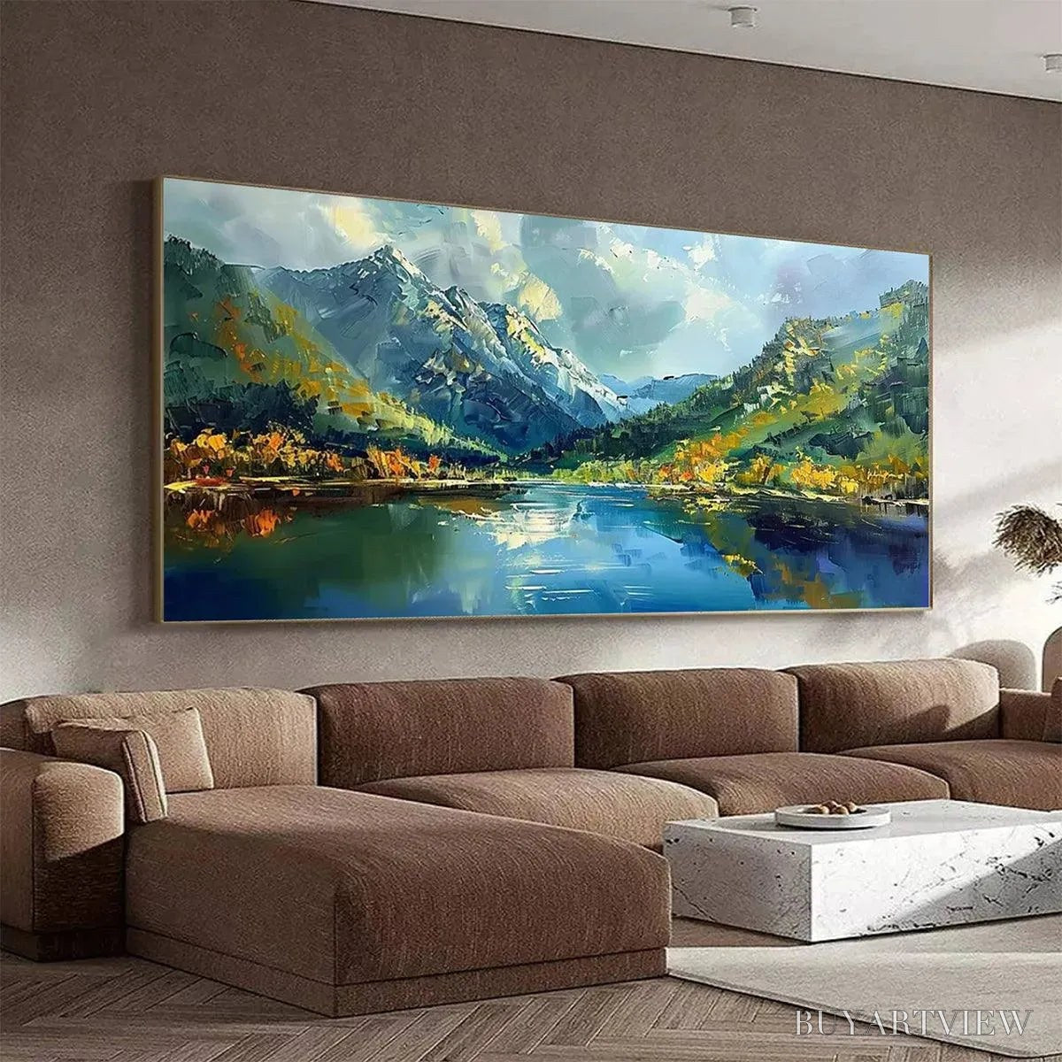 BUYARTVIEW Alpine Reflection – Panoramic Landscape Painting of a Mountain Lake - image 4