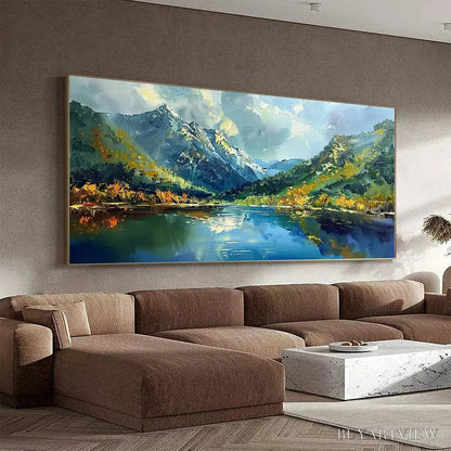 BUYARTVIEW Alpine Reflection – Panoramic Landscape Painting of a Mountain Lake - image 4