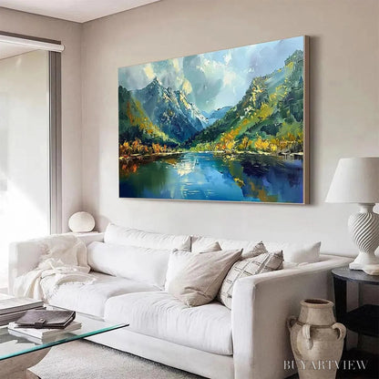 BUYARTVIEW Alpine Reflection – Panoramic Landscape Painting of a Mountain Lake - image 5
