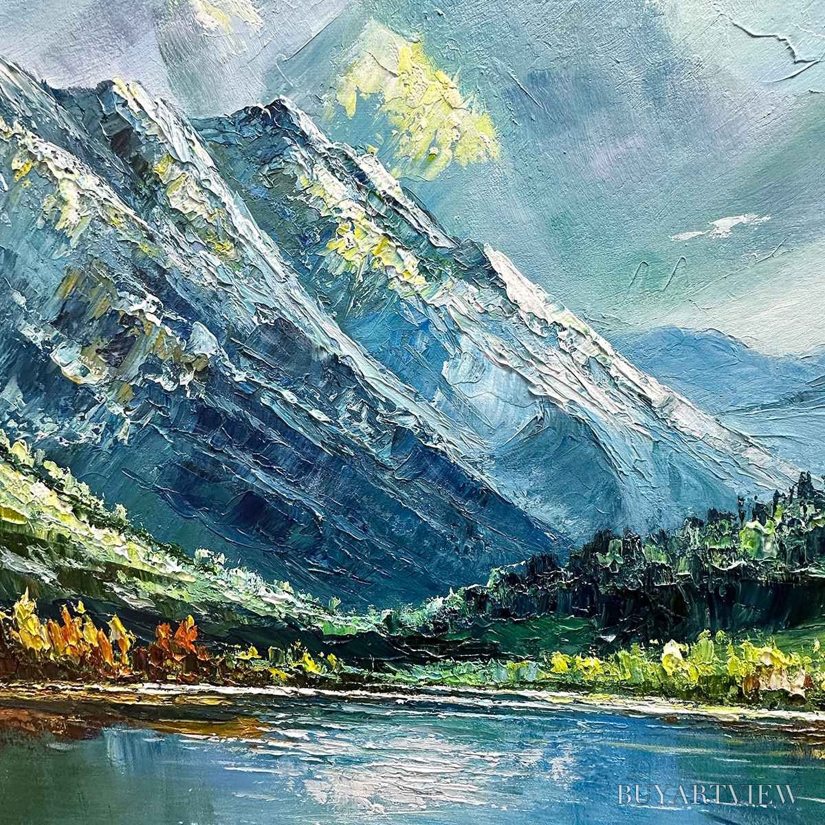 BUYARTVIEW Alpine Reflection – Panoramic Landscape Painting of a Mountain Lake - image 6