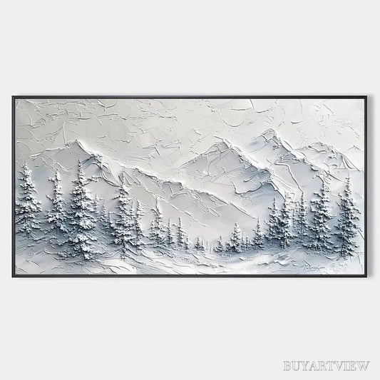 BUYARTVIEW Winter'S Embrace – Textured Winter Mountain Landscape Painting - image 1