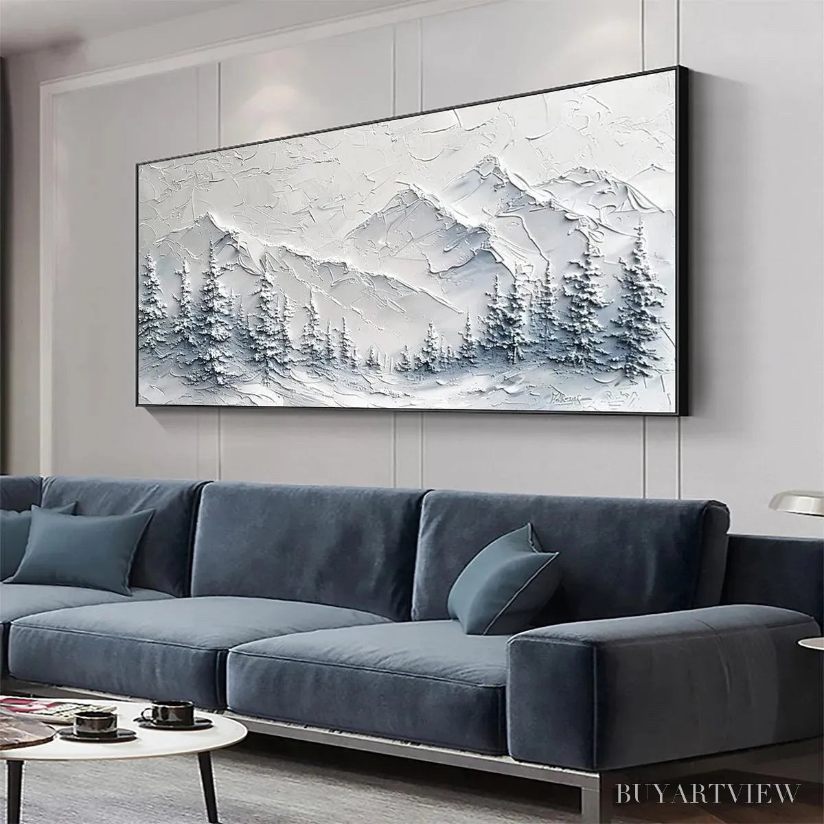 BUYARTVIEW Winter'S Embrace – Textured Winter Mountain Landscape Painting - image 4