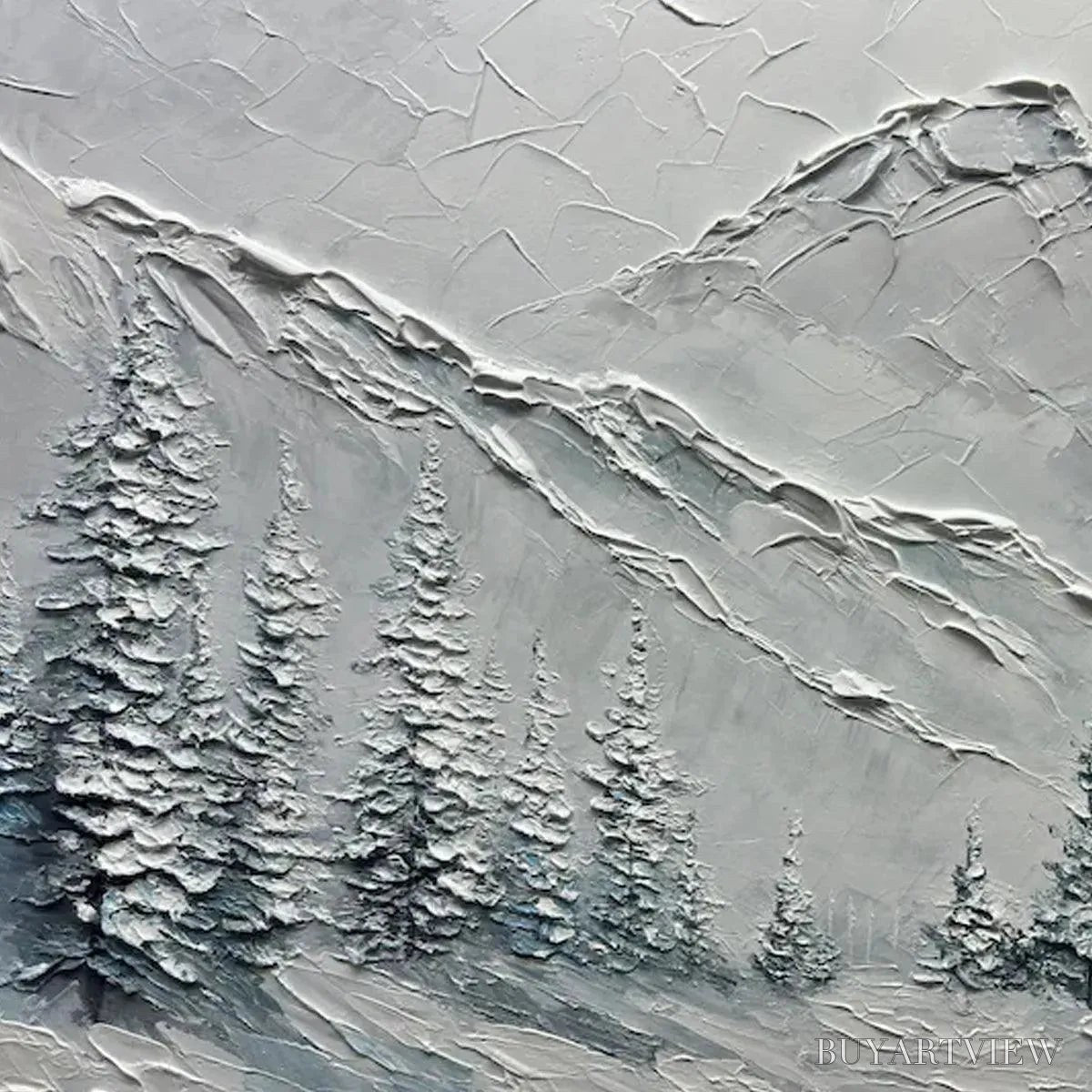BUYARTVIEW Winter'S Embrace – Textured Winter Mountain Landscape Painting - image 5