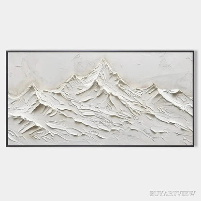 BUYARTVIEW White Mountains – Textured Minimalist Abstract Mountain Painting in White - image 1