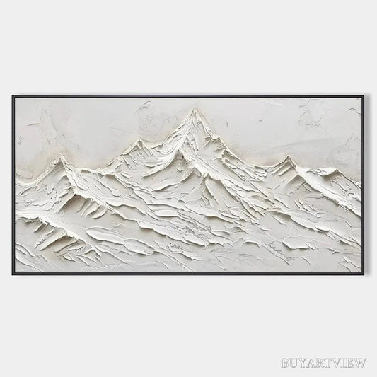 BUYARTVIEW White Mountains – Textured Minimalist Abstract Mountain Painting in White - image 1