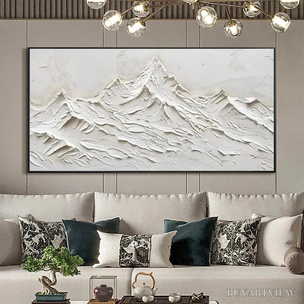 BUYARTVIEW White Mountains – Textured Minimalist Abstract Mountain Painting in White - image 2