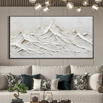 BUYARTVIEW White Mountains – Textured Minimalist Abstract Mountain Painting in White - image 2